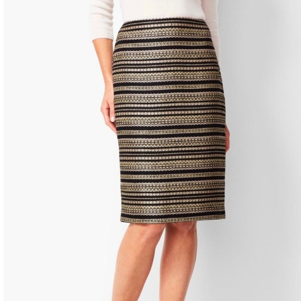 Talbots Metallic Textured Tweed Striped Pencil Skirt size 8 Holiday Gorgeous Cla